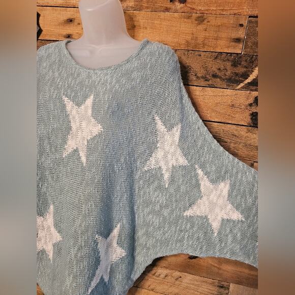Wishlist women's spa aqua green star pattern lightweight knitted Sweater Sz S/M - Picture 8 of 15